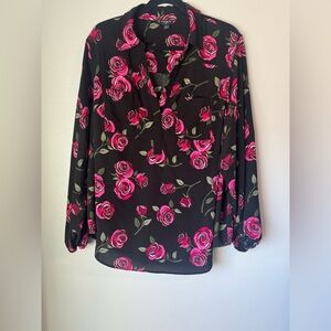 Torrid Black and Pink Floral Blouse